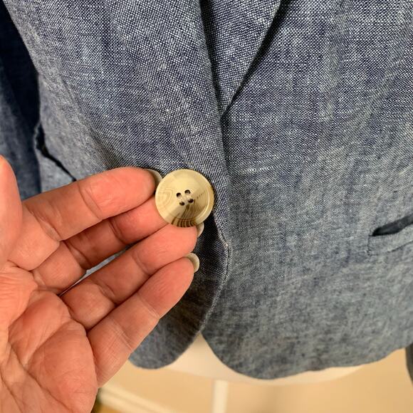 Gibson Size L Women's Linen Cotton Blazer Jacket Blue One Button Summer Work - Picture 4 of 10